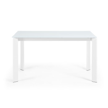 Axis extendable table in white glass and white glass legs 200cm