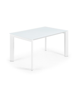 Axis extendable table in white glass and white glass legs 200cm