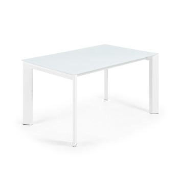 Axis extendable table in white glass and white glass legs 200cm