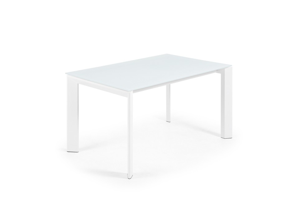 Axis extendable table in white glass and white glass legs 200cm