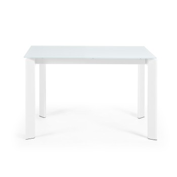 Axis extendable table in white glass and white glass legs