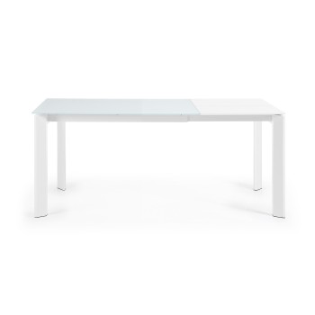 Axis extendable table in white glass and white glass legs