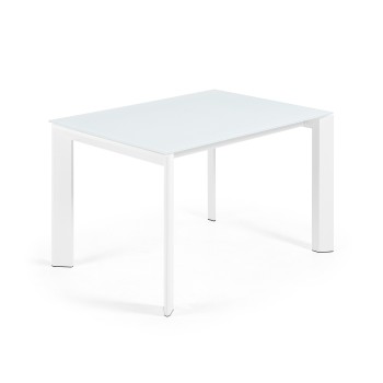 Axis extendable table in white glass and white glass legs