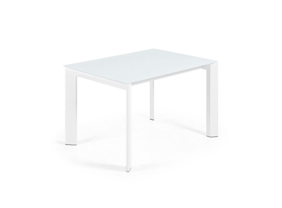 Axis extendable table in white glass and white glass legs