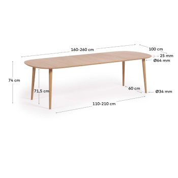 Oqui extendable table in oak veneer Ø160