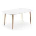 Oqui extendable table white lacquered MDF, legs 100 natural