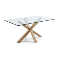 Argo glass table and wood-effect steel legs PROMO