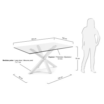 Argo table in glass and steel legs with Transparent finish 180 cm