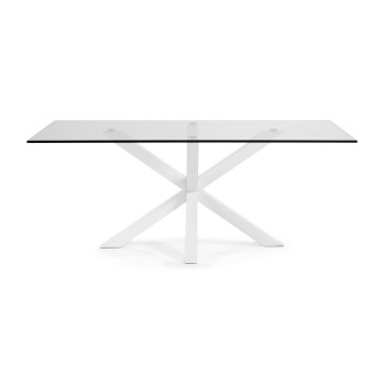 Argo table in glass and steel legs with transparent finish