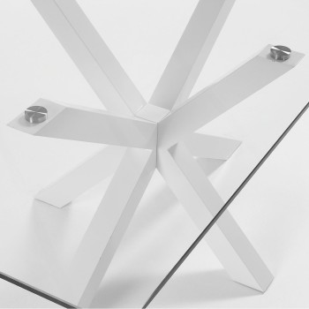 Argo table in glass and steel legs with transparent finish