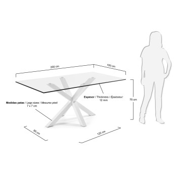 Argo table in glass and steel legs with transparent finish