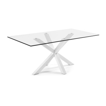 Argo table in glass and steel legs with transparent finish