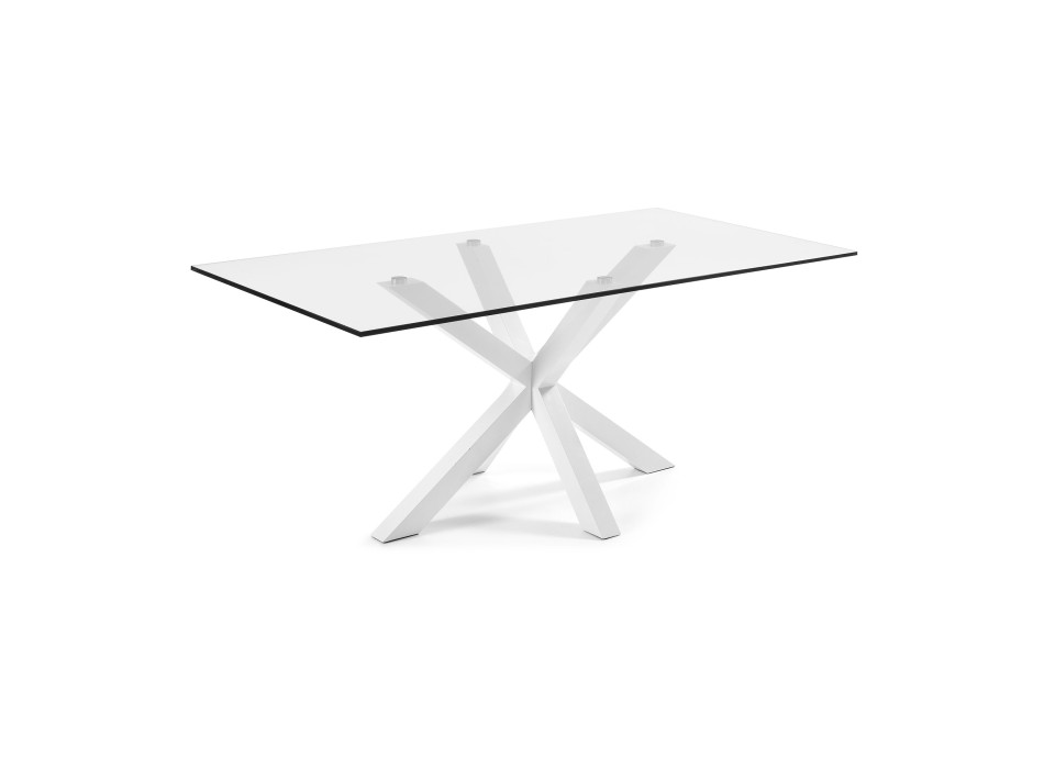 Argo table in glass and steel legs with transparent finish