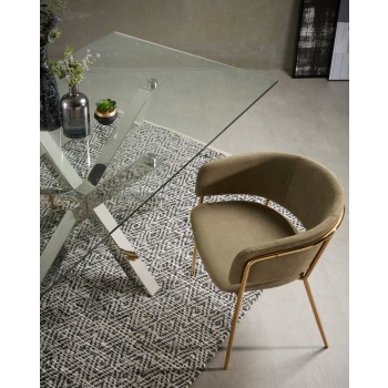 Argo table in glass and stainless steel legs 160 cm