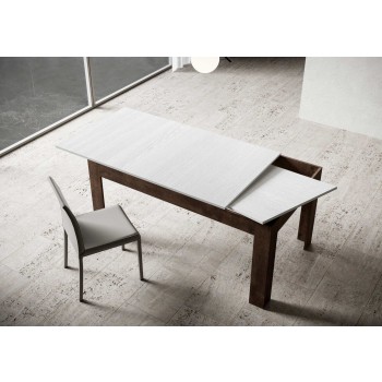 Bibi Table - Extendable table 90x120/180 cm Bibi Mix Spatolato White top - Spatolato Anthracite base