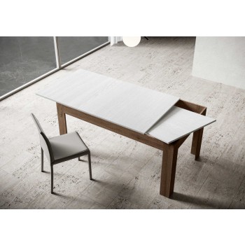 Bibi Table - Extendable table 90x120/180 cm Bibi Mix Spatolato White top - Spatolato Anthracite base