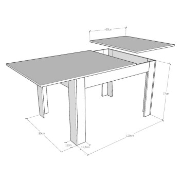 Bibi Table - Extendable table 90x120/180 cm Bibi Mix Spatolato White top - Spatolato Anthracite base