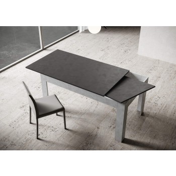 Bibi Table - Extendable table 90x120/180 cm Bibi Mix Spatolato White top - Spatolato Anthracite base