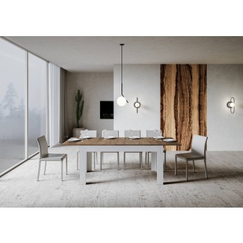 Bibi Table - Extendable table 90x160/220 cm Bibi Mix Spatolato White top - Spatolato Anthracite base