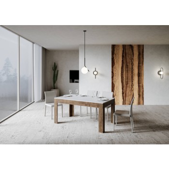 Bibi Table - Extendable table 90x160/220 cm Bibi Mix Spatolato White top - Spatolato Anthracite base