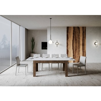 Bibi Table - Extendable table 90x160/220 cm Bibi Mix Spatolato White top - Spatolato Anthracite base