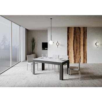 Bibi Table - Extendable table 90x160/220 cm Bibi Mix Spatolato White top - Spatolato Anthracite base