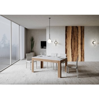 Bibi Table - Extendable table 90x160/220 cm Bibi Mix Spatolato White top - Spatolato Anthracite base