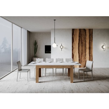 Bibi Table - Extendable table 90x160/220 cm Bibi Mix Spatolato White top - Spatolato Anthracite base