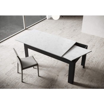 Bibi Table - Extendable table 90x160/220 cm Bibi Mix Spatolato White top - Spatolato Anthracite base