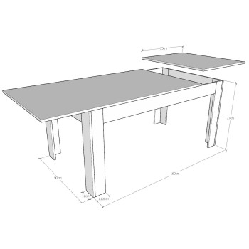 Bibi Table - Extendable table 90x160/220 cm Bibi Mix Spatolato White top - Spatolato Anthracite base