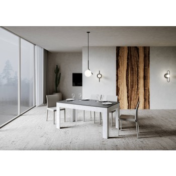 Bibi Table - Extendable table 90x160/220 cm Bibi Mix Spatolato White top - Spatolato Anthracite base