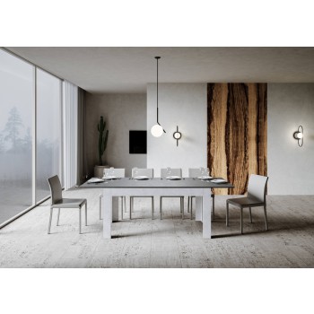 Bibi Table - Extendable table 90x160/220 cm Bibi Mix Spatolato White top - Spatolato Anthracite base