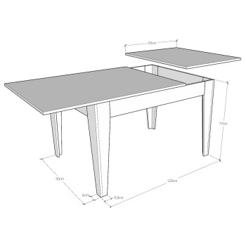 Cico Table - Extendable table 90x120/180 cm Cico Mix Spatulated White top - Spatulated Anthracite base