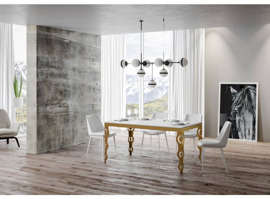 Karamay Evolution Gold Table - Extendable table 90x120/224 cm Karamay Evolution White Ash Gold frame