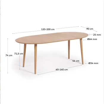 Oqui extendable oval table in oak veneer Ø120