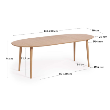 Oqui extendable oval table in oak veneer Ø140