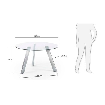 Carib round table in glass and transparent steel legs