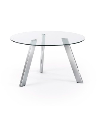 Carib round table in glass and transparent steel legs