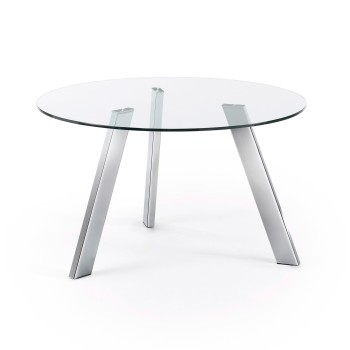 Carib round table in glass and transparent steel legs