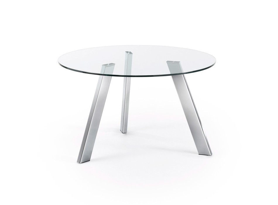 Carib round table in glass and transparent steel legs