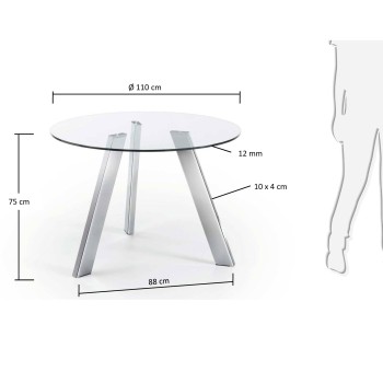 Carib round table in glass and transparent steel legs