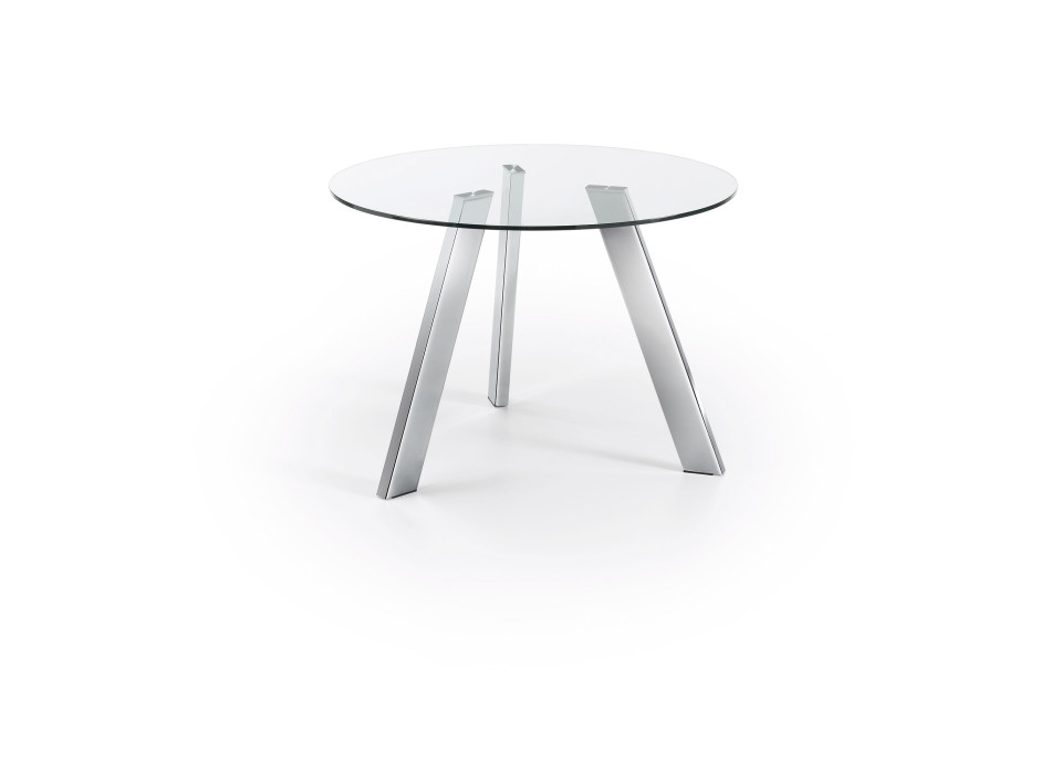 Carib round table in glass and transparent steel legs