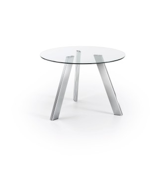 Carib round table in glass and transparent steel legs