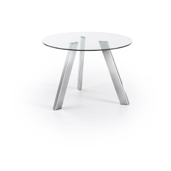 Carib round table in glass and transparent steel legs