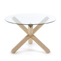 Round Lotus table in glass and wooden legs