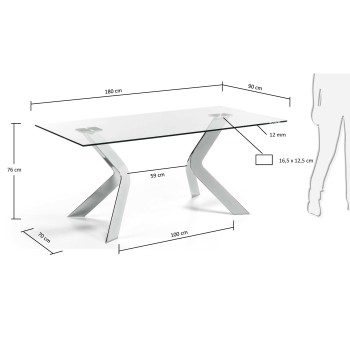 Westport table in glass and chromed steel legs in Transparent Glass