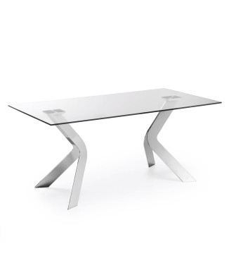 Westport table in glass and chromed steel legs in Transparent Glass