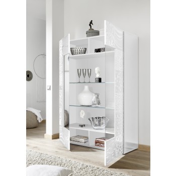 Showcase 2 doors in glass MIRO 121x166x43 cm white color