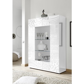 Showcase 2 doors in glass MIRO 121x166x43 cm white color