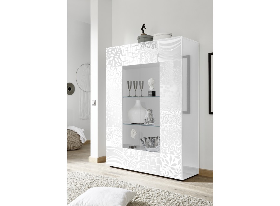 Showcase 2 doors in glass MIRO 121x166x43 cm white color